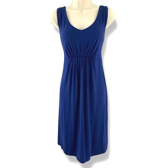 Tommy Bahama Navy Blue Tambour Shirred V-Neck Dress Size M Soft Knit Summer - Picture 1 of 8